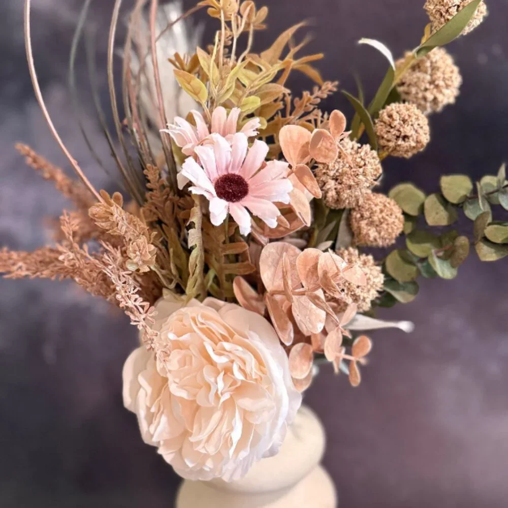Boho Faux & Dried Floral Arrangement with Peony – Handmade Home Décor